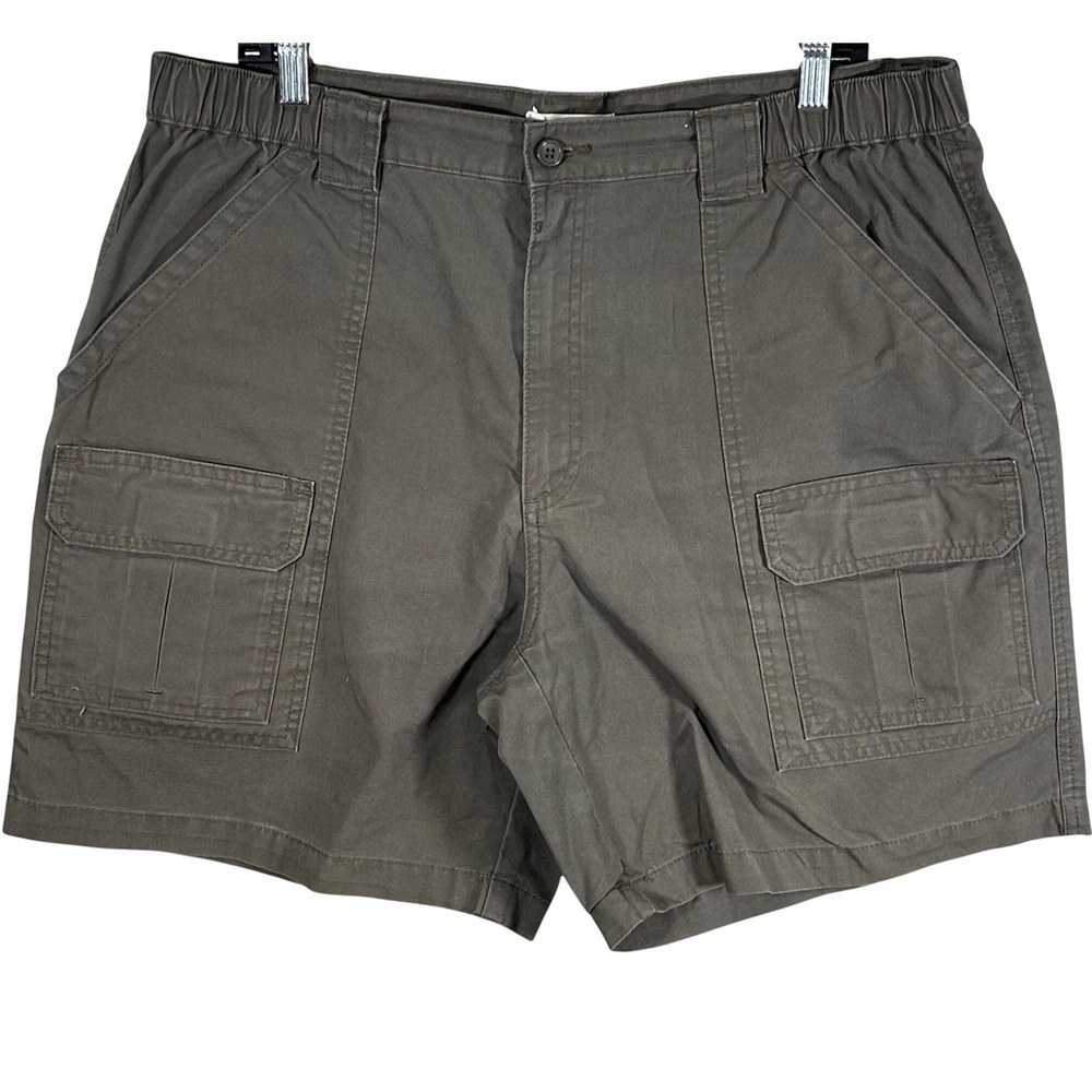 Savane Mens Size 38 Olive Green Cargo Shorts Elastic Waist Utility Hiking